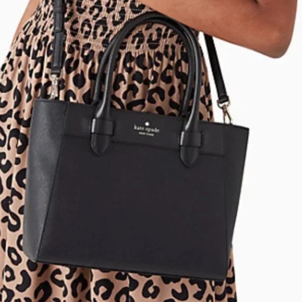 Kate Spade NY Black Melanie Satchel Jacquard Lining Zipper Closure NWT Original